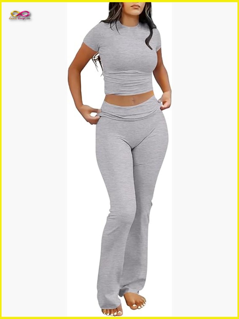 Lounge Sets For Women 2 Piece Foldover Yoga Flare Leggings Pants Crop Top